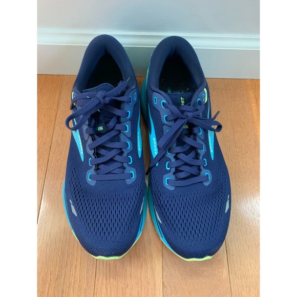 Brooks Ghost 15 Mens Shoes Sz 8 D Running Athletic Navy Blue Green Sneakers - Picture 6 of 10